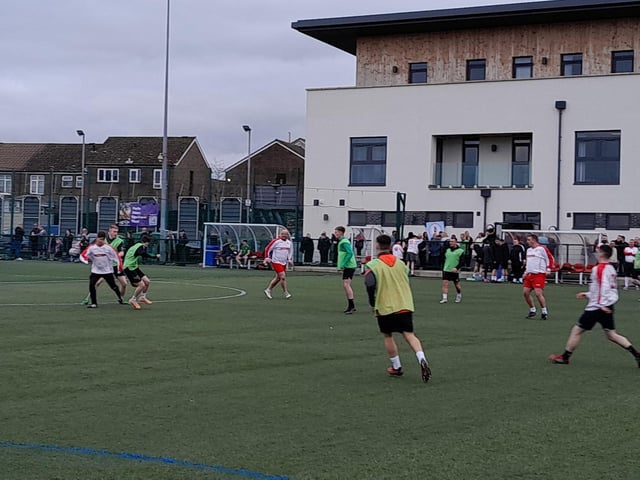 Footballers and supporters at the Galliagh Community Response (GCR) Memorial Cup in memory of Bronagh McLaughlin and Caitlin McLaughlin last Saturday.