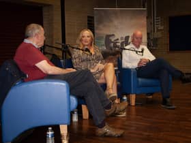 Good Friday Agreement negotiators Mitchel McLaughlin and Mark Durkan in discussion at the Féile 23 event 'Was There A Derry Influence in the GFA?'. Centre is Alison Morris, Belfast Telegraph political columnist. (Photos: JIm McCafferty Photography)
