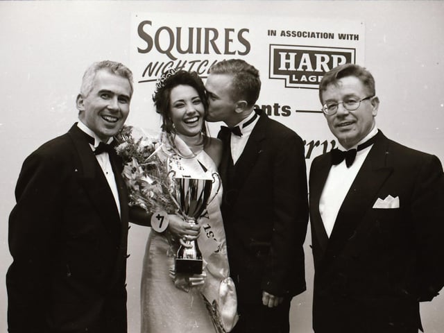The finalists of the 1995 Miss Derry competition pictured at the final in Squires Nightclub.