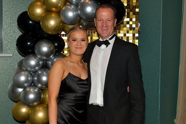 Kevin Cooley, principal, pictured with is daughter Emma at the Crana College Formal held in the Inshowen Gateway Hotel on Friday evening last. Photo: George Sweeney.  DER2239GS – 082
