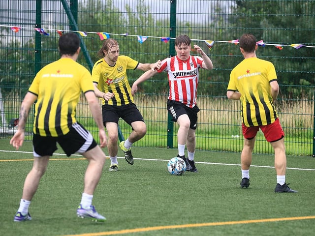 Action from the Foyle Pride Football v Homophobia held in the Waterside Shared Village. (Photo - Tom Heaney, nwpresspics)