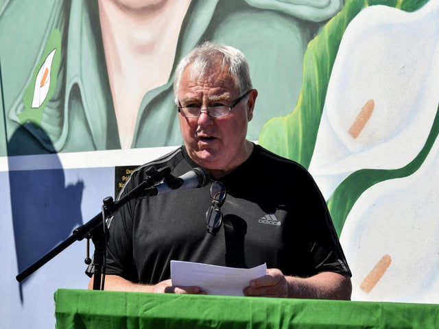 Author and former republican prisoner Richard O'Rawe delivered the oration at the 44th anniversary commemoration for IRA Volunteer George McBrearty held at the the Crann na Poblachta (Tree of the Republic) monument at Rinmore Drive in Creggan on Sunday afternoon. Photo: George Sweeney