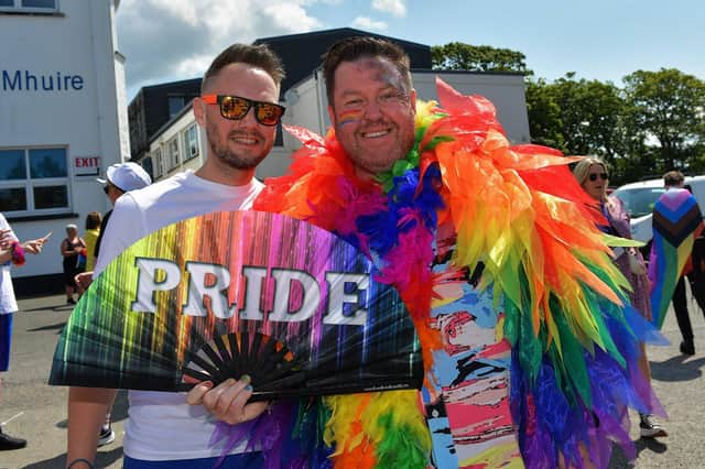 Revellers who took part in the second annual Inishowen Pride Parade, held in Buncrana on Sunday afternoon. Photo: George Sweeney. DER2322GS - 04