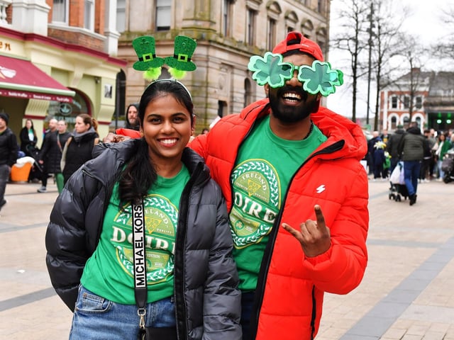 Revellers at the St Patrick’s Day parade, in Derry, on Monday afternoon. Photo: George Sweeney