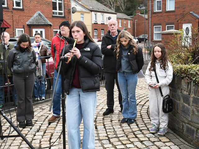 Musician Sophie McIntyre playing during the Bloody Sunday Memorial Service on Friday.