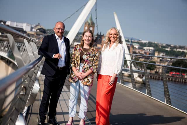 TSA Managing Director, Tom Stokes, Mayor Grace Uí Niallais, and TSA Technical Director Sarah Barrett.