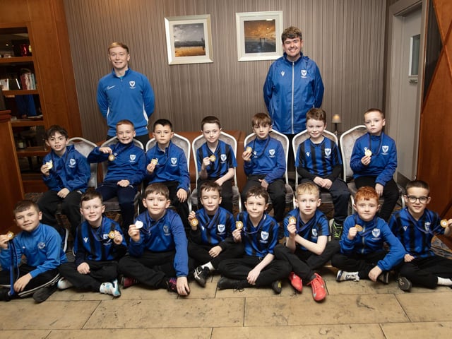 The 2016 squad pictured at the Oxford United Awards night. At back are coaches Luke Cassidy and Ciaran McIntyre. (Photos: Jim McCafferty Photography)