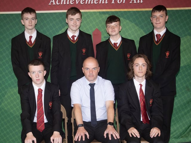 Head of Senior School, Mr Kevin Thompson with the winners of the awards for Outstanding Attendance in Key Stage 4 at the St. Joseph's Boys School Senior Prizegiving last week. (Photos: Jim McCafferty Photography)