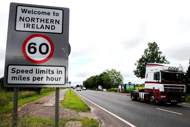 Traffic crossing the border at Bridgend, Co Donegal. (Brian Lawless/PA Wire)