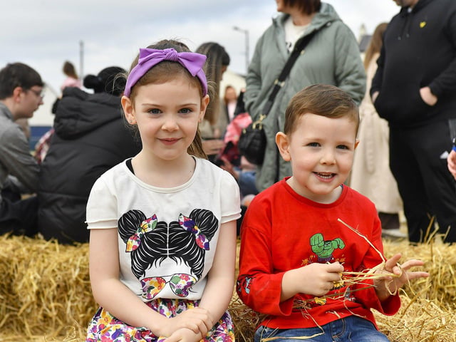 Siblings Hannah and James visited the Festive Pumpkin Patch at Ebrington Square on Sunday afternoon. Photo: George Sweeney