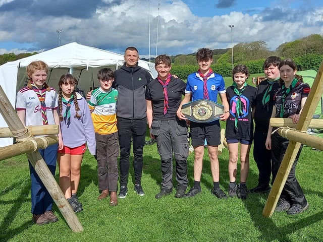 Connor Coyle with young scouts at City of Derry Rugby Club. Photo: Séan Coyle.
