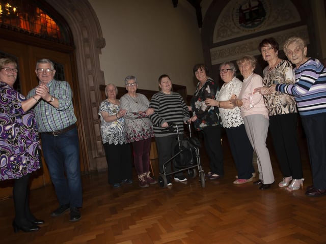 Deputy Mayor Angela Dobbins poses for a picture with the Creggan Contingent at the Mayor’s Tea Dance in the Guildhall on Wednesday. (Photos: Jim McCafferty Photography)