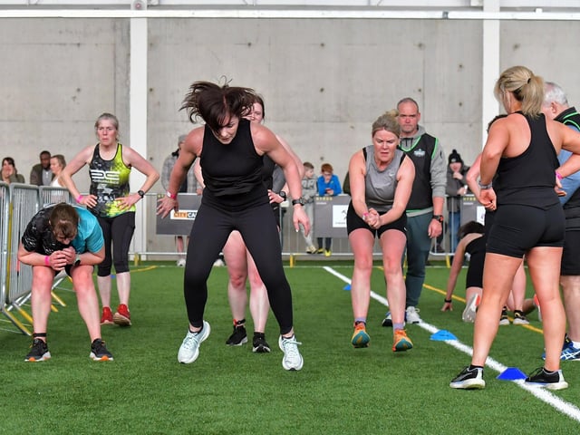 Competitors in the Maiden City Hyrox 3.0 Fitness Challenge held at Sean Dolans GAC on Saturday.  Photograph: George Sweeney