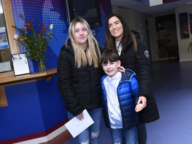 Oakgrove College A Level student Courtney Wright with her mum Louise and little brother Logan.