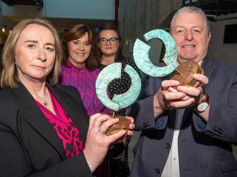 Celine Coleman, Commercial Manager for Aircoach, Karen Sullivan, Business Development Officer (Millennium Forum), Mags Anderson, Education Officer (Millennium Forum) and Martin Bradley, Chairman of Derry Theatre Trust with the Arts & Business Awards they received recently.