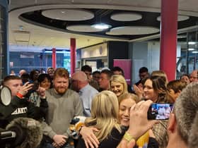 Sinn Féin First Minister designate Michelle O'Neill congratulates Grace Uí Niallais following her election to represent the people in Foyleside.