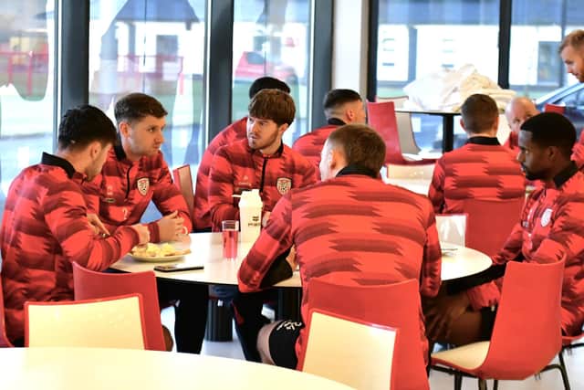 Derry City players gather for breakfast at the Owenbeg Centre of Excellence.