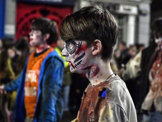 Zombie Circus performer in Derry’s city centre on Wednesday evening.  Photo: George Sweeney