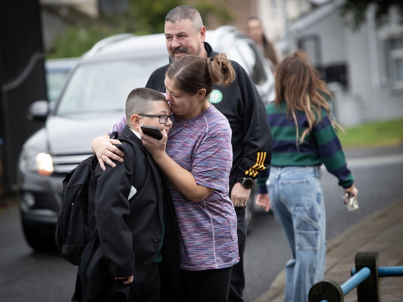 A big hug from mum for this Year 8 student who started at St. Joseph's on Friday.