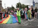 THUMBS UP FROM SHÁ!. . . .All good to go at Saturday's Foyle Pride Parade, before leaving Waterside Railway Station, Derry. (Photos: Jim McCafferty Photography)