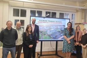 Principal Clare McMenamin with local MLAs during their visit.
