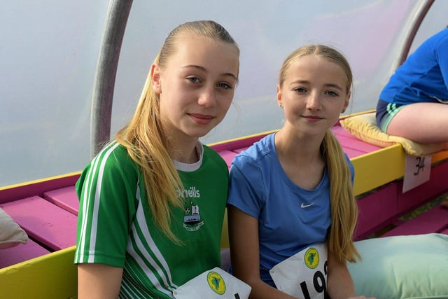 Emily and Nicole Barr took part in the Tomás memorial 5k fun walk / run held in Moville on Sunday morning.  Photo: George Sweeney