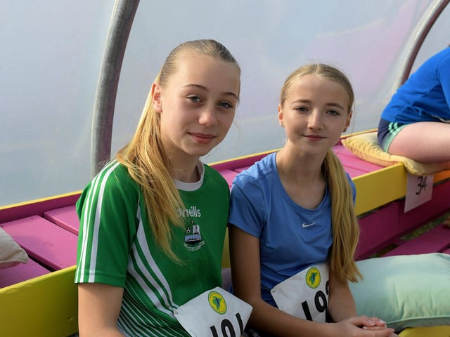 Emily and Nicole Barr took part in the Tomás memorial 5k fun walk / run held in Moville on Sunday morning. Photo: George Sweeney