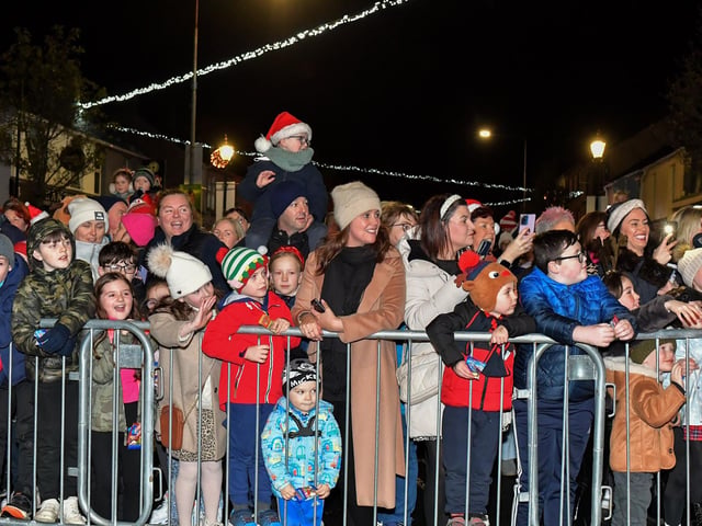 Santa arrived in Buncrana on Friday evening to meet the children and toswitch on the Christmas tree lights switch in Market Square. Photo: George Sweeney