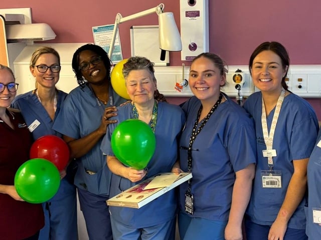 Delivery Suite staff at Altnagelvin Hospital pictured with the birthday girl Midwife Mary McConnell on New Year's Day!