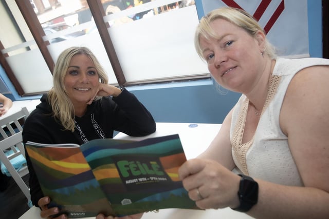 Derry mammies Caroline Brady and Janet Stewart checking out the Feile programme on Saturday during the Pokemon tournament. (Photos: Jim McCafferty Photography)