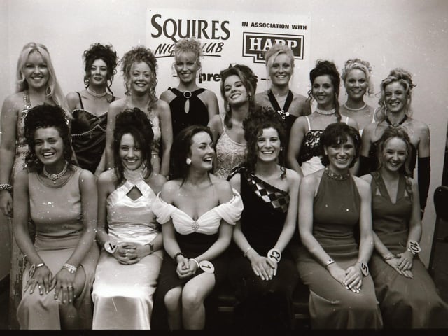 The finalists of the 1995 Miss Derry competition pictured at the final in Squires Nightclub.
