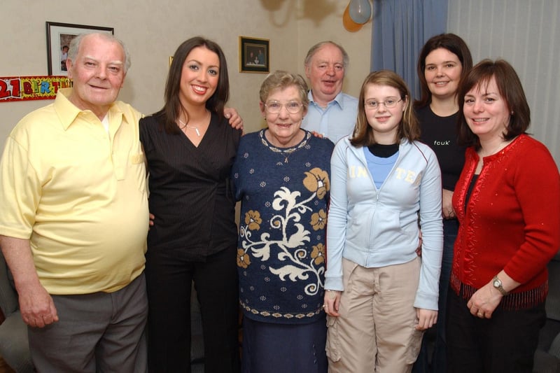 Cairen McPhilips with her family members who celebrated her 21st birthay. Included are, her granny Rita McPhilips, Don and Brian O Reilly her uncles Catherina Quigley her Godmother and Sharon and Clare McClafferty her counsins.   