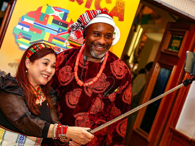 Chair of ACCN, Kingsley Agoha, pictured with Jonah Atos, Kabalikat in the North West at the Africa Day event.