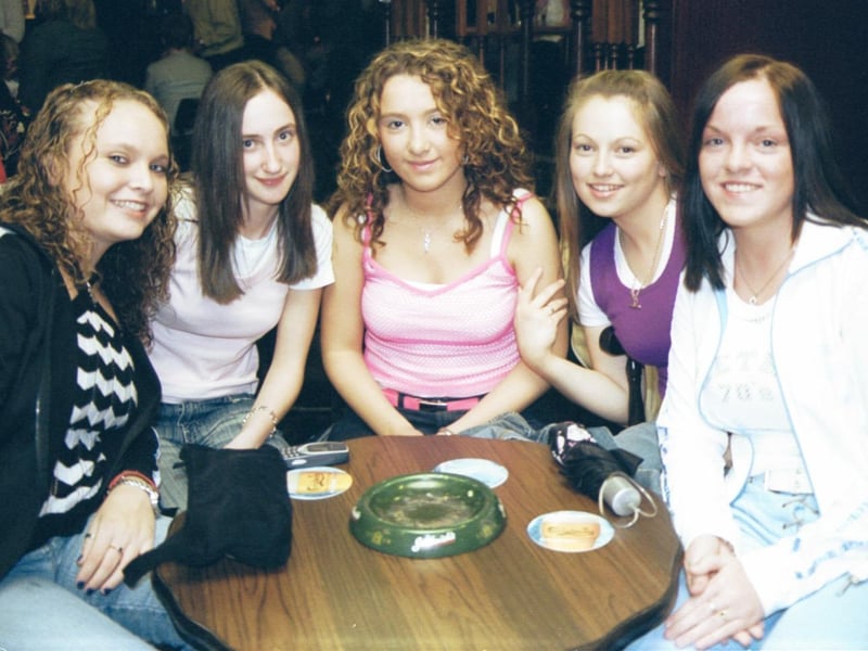 Enjoying the craic at the Back to Back in the PO Club were L/R:- Keara Ellis, Cathy McIntyre, Catherine Kelly, Karen Brady and Nicola Martin. 100703HG7:Pictures of birthdays, fundraisers and pub outings in July 2003