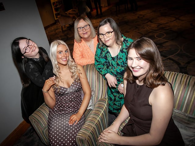 Pictured during Friday's Foyle Down Syndrome Trust celebrations are from left, Grace Kirk, Allie Bratton, Laura Duddy, Lisa Cregan and Andrea Jardine. (Photos: Jim McCafferty Photography)