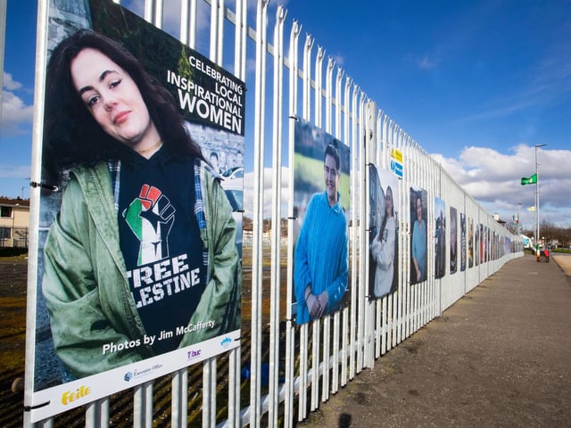 An exhibition erected at Meenan Square in the Bogside featuring photographic portraits and artwork of inspirational women from the area both past and present. (Photos: Jim McCafferty Photography)