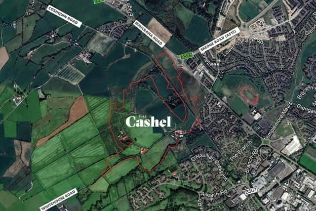 An aerial view of the proposed The Cashel development on H2 lands close to the Derry-Donegal border.