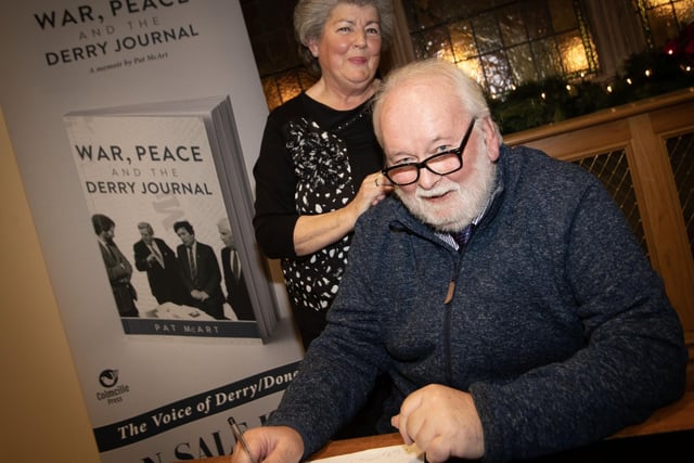 'War, Peace and the Derry Journal' author Pat McArt pictured with his wife Rosie on Thursday night.