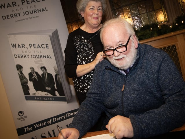 'War, Peace and the Derry Journal' author Pat McArt pictured with his wife Rosie on Thursday night.