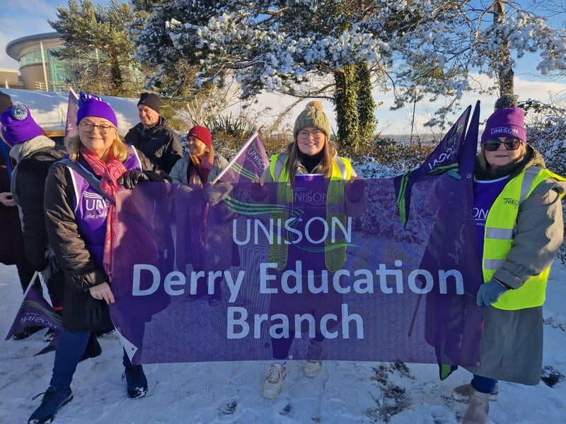Striking public sector workers in Derry.