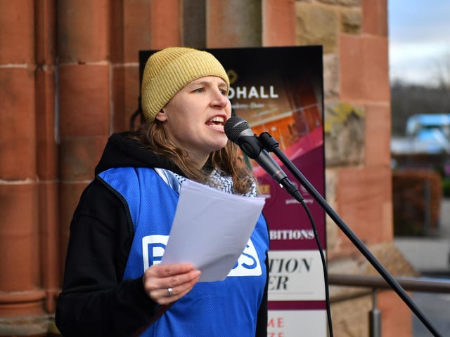 Becca Bor, Jews for Palestine Ireland, addressing the attendance at the pro - Palestine solidarity rally held on Saturday. Photo: George Sweeney
