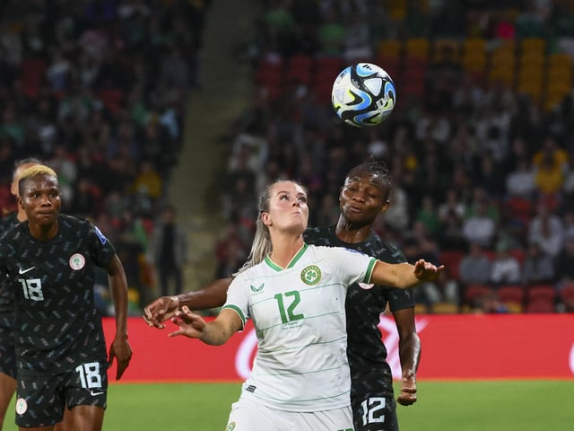 The name Lily is making a comeback in recent years and has its origins in the Latin name Lilium meaning 'pure' and 'passion', descriptions also attached to the flower of the same name. Pictured is Ireland's midfielder Lily Agg and Nigeria's forward #12 Uchenna Kanu fighting for the ball during the Australia and New Zealand 2023 Women's World Cup Group B football match between Ireland and Nigeria at Brisbane Stadium in Brisbane on July 31, 2023. (Photo by Patrick Hamilton / AFP) (Photo by PATRICK HAMILTON/AFP via Getty Images)