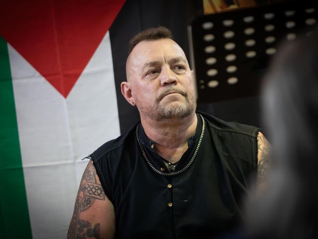 THE EMPEROR IS NAKED. . . .Former British soldier Michael John Pike (Spike Pike) speaking at a Feile event in the Museum of Free Derry on Saturday. The discussion was chaired by Martina Anderson. (Photos: Jim McCafferty Photography)