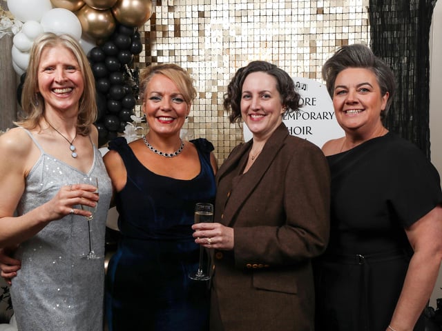 Encore Contemporary Choir 15th Anniversary dinner held in The Ebrington Hotel.
From left are Caroline Merrick, Sinead Hawkins, Jenny Duddy, and Nadine Hegarty.
Mandatory Credit Lorcan Doherty : Encore 15th Birthday.