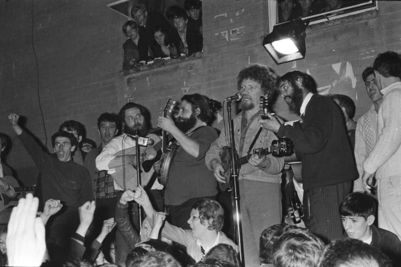 The Dubliners - Ciarán Bourke, Barney McKenna, Luke Kelly and Ronnie Drew - playing at the Bogside Fleadh Cheoil