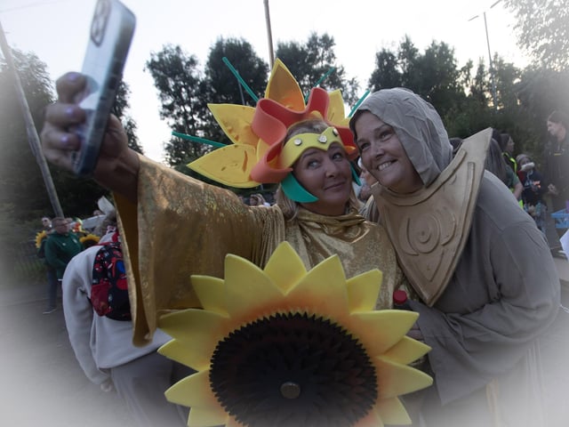 Two of the participants in the Feile's Solas get a selfie before starting the procession. (Photos: Jim McCafferty Photography) : .