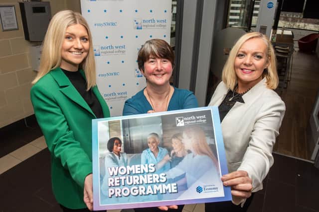 Jane Fleming, Business Development Executive NWRC, Luane Quigley, NWRC Curriculum Manager for Business Administration and Sinead Hawkins, Business Skills Manager, pictured at the launch of the Womens Returners Programme. (Pic Martin McKeown)