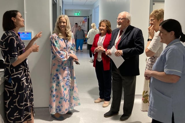 Dr. Meabh Cosgrove, Western Trust Divisional Clinical Lead for Obstetrics and Gynaecology, Western Trust Director of Acute Services, Geraldine McKay and Chair of the Western Trust Board Dr. Tom Frawley with staff at the official opening of a new antenatal clinic at Altnagelvin.