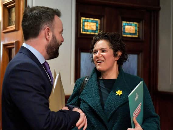 Colum Eastwood MP, party leader, and Claire Hanna MP at the SDLP annual Conference, on Saturday morning, in St Columb’s Hall. Photo: George Sweeney. DER2312GS – 34