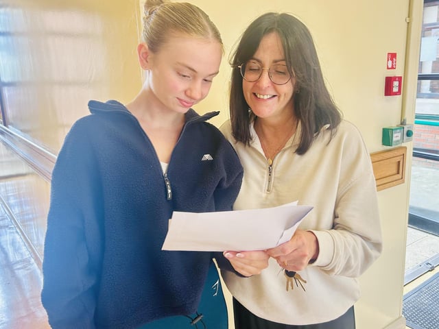 Zoe Thompson shares her wonderful GCSE results with her mum.